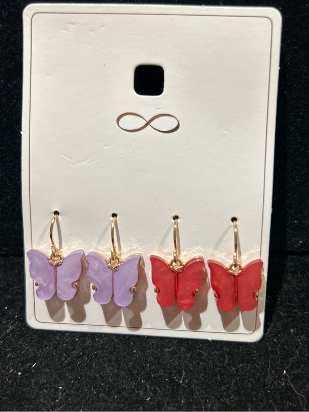 Butterfly Dangle Hoop Earrings - Lavender & Red (2pairs)